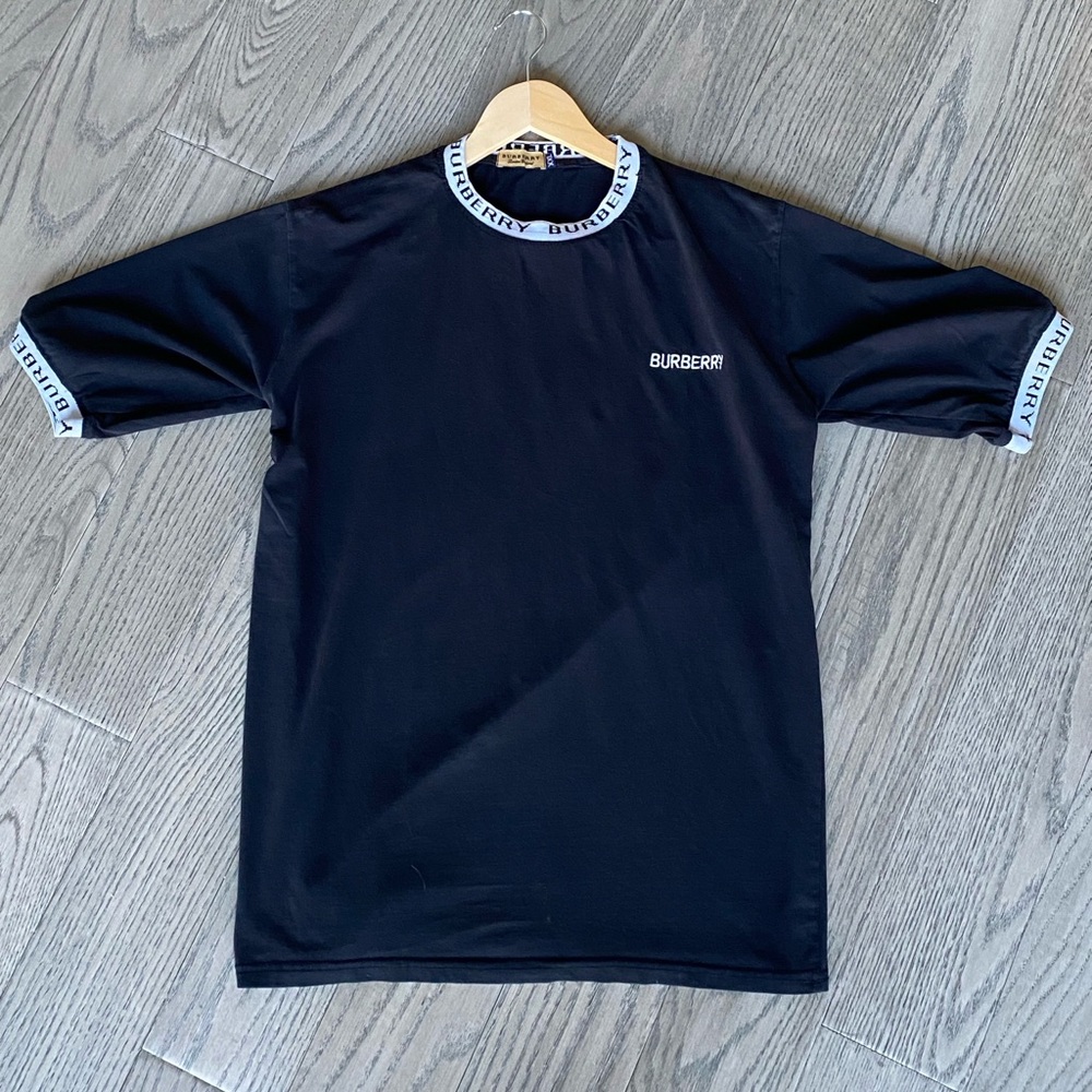 Burberry Black 100% Cotton Made in England Trimmed T-Shirt
